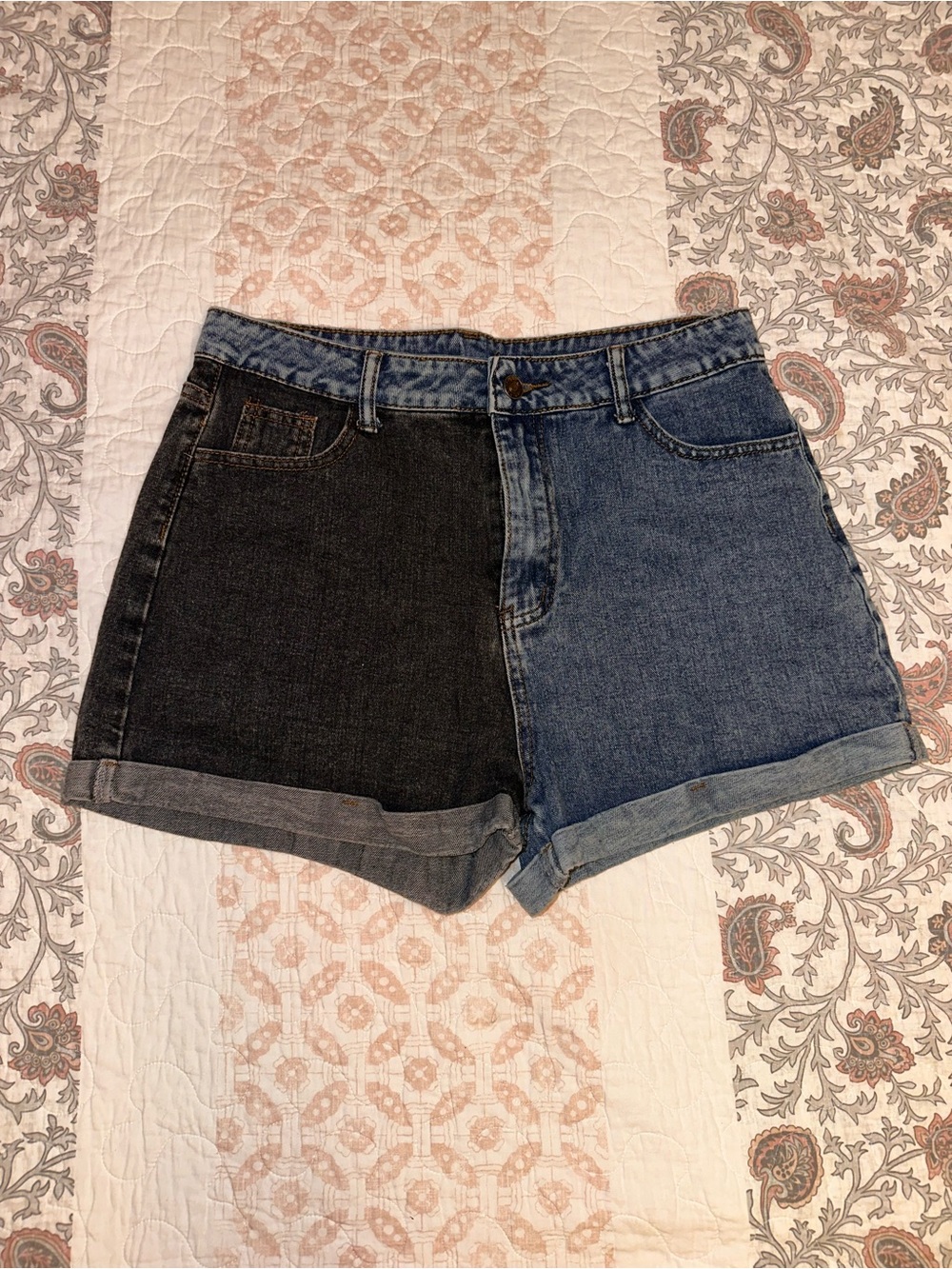 Free w/ Purchase Two-Tone Black and Blue Denim Shorts